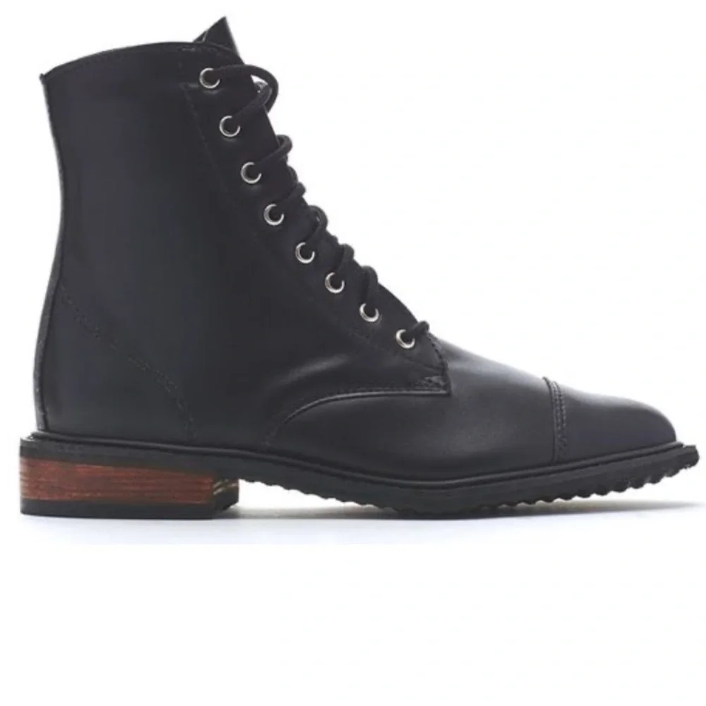 Nicora Sustainable Vegan lace up boots black wood heel American Made sz 6.5